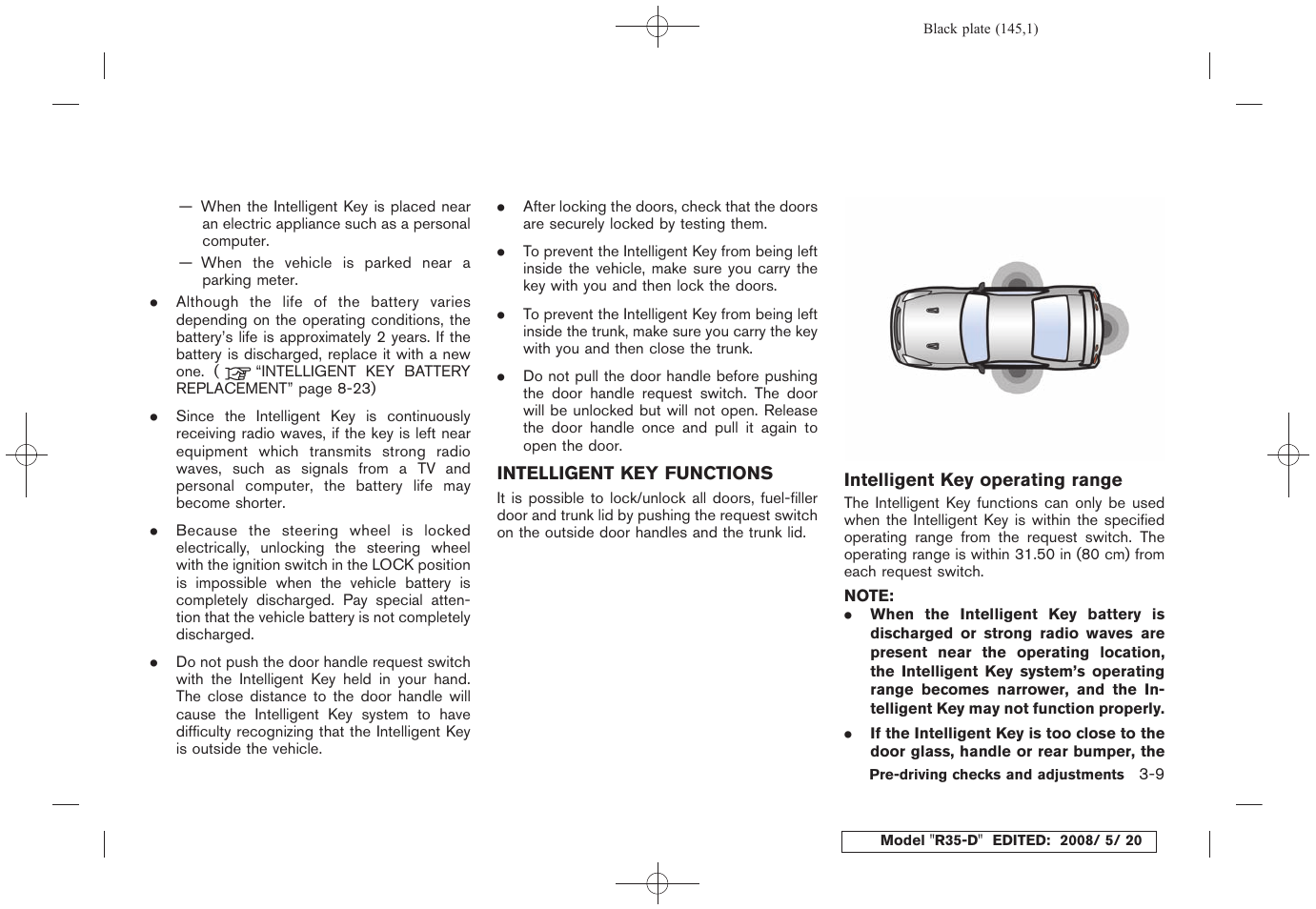 Intelligent key functions -9 | NISSAN R35-D User Manual | Page 150 / 311