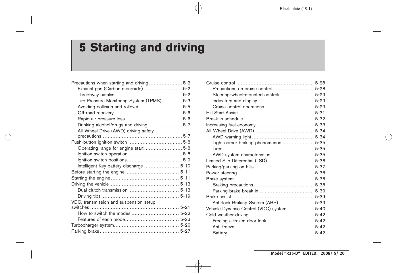 Starting and driving, 5 starting and driving | NISSAN R35-D User Manual | Page 175 / 311