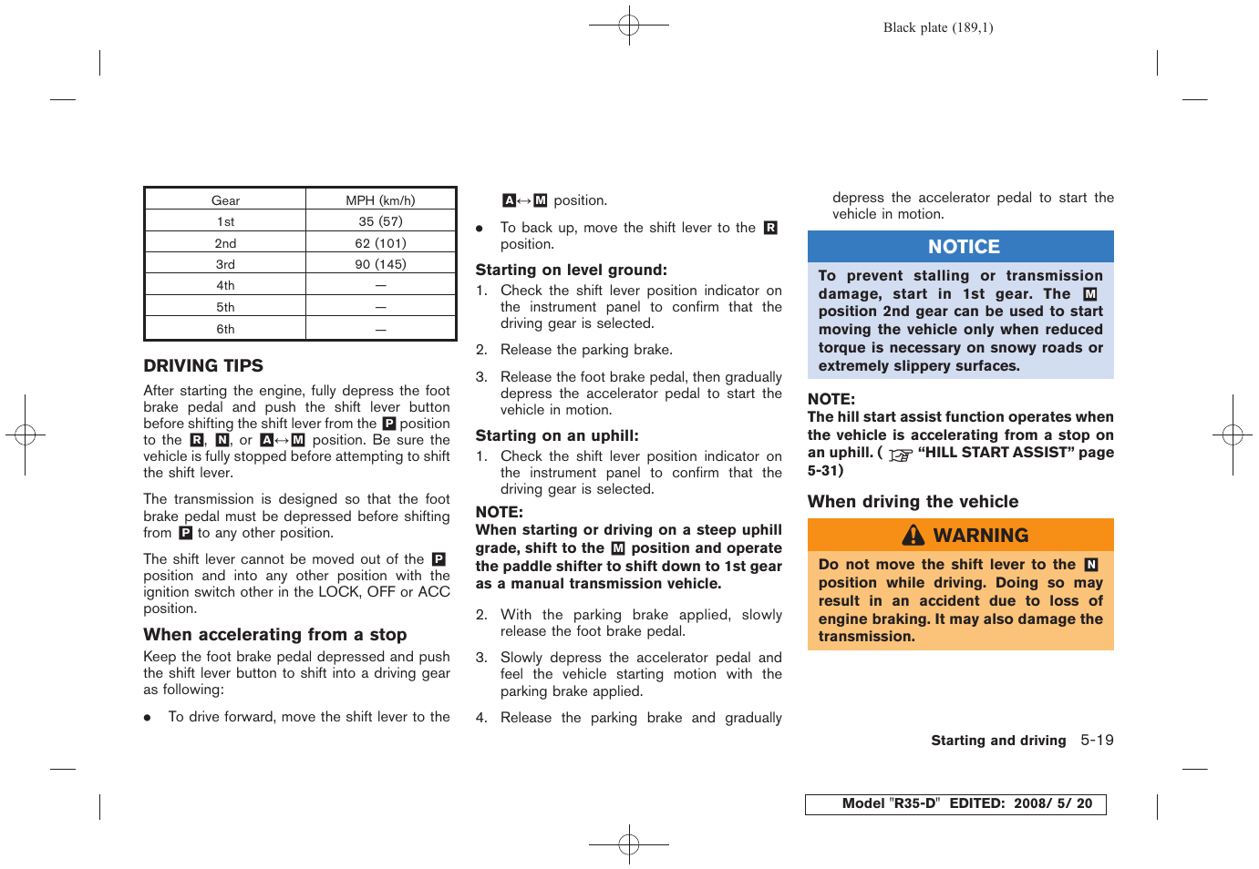Driving tips -19 | NISSAN R35-D User Manual | Page 194 / 311