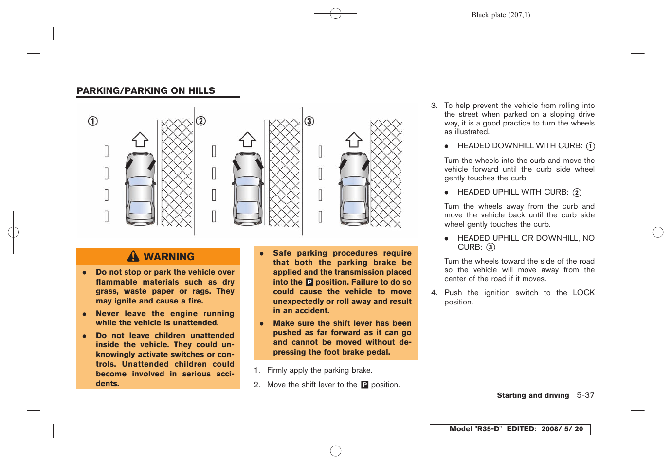 Parking/parking on hills -37 | NISSAN R35-D User Manual | Page 212 / 311