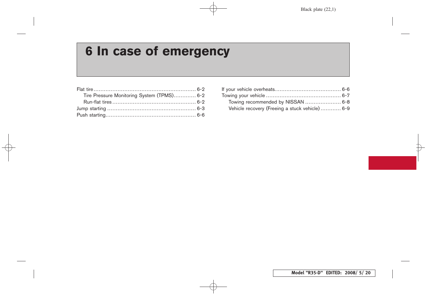 In case of emergency, 6 in case of emergency | NISSAN R35-D User Manual | Page 220 / 311