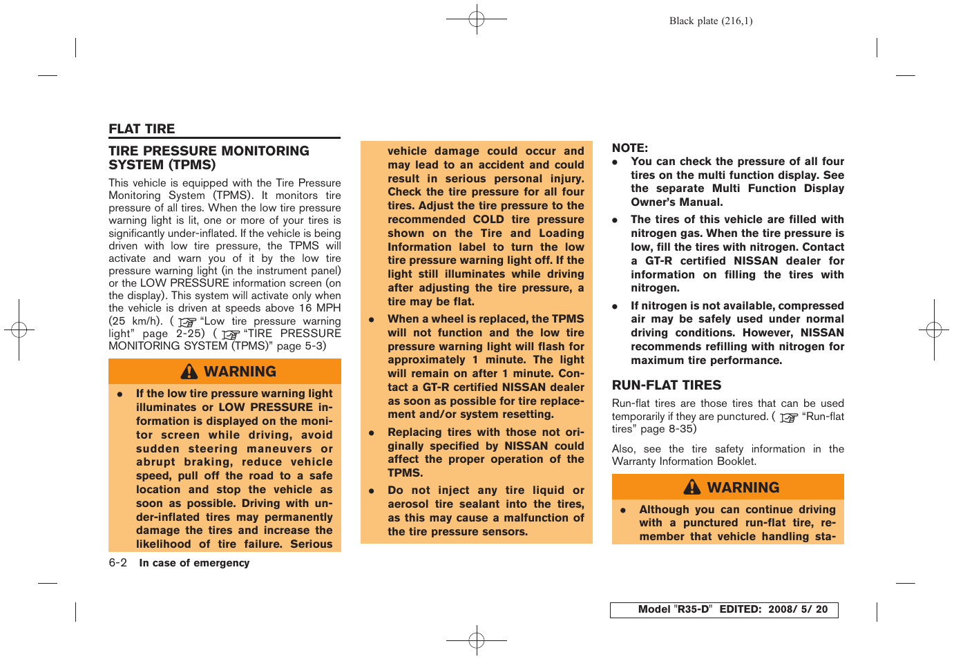 Flat tire -2 | NISSAN R35-D User Manual | Page 221 / 311