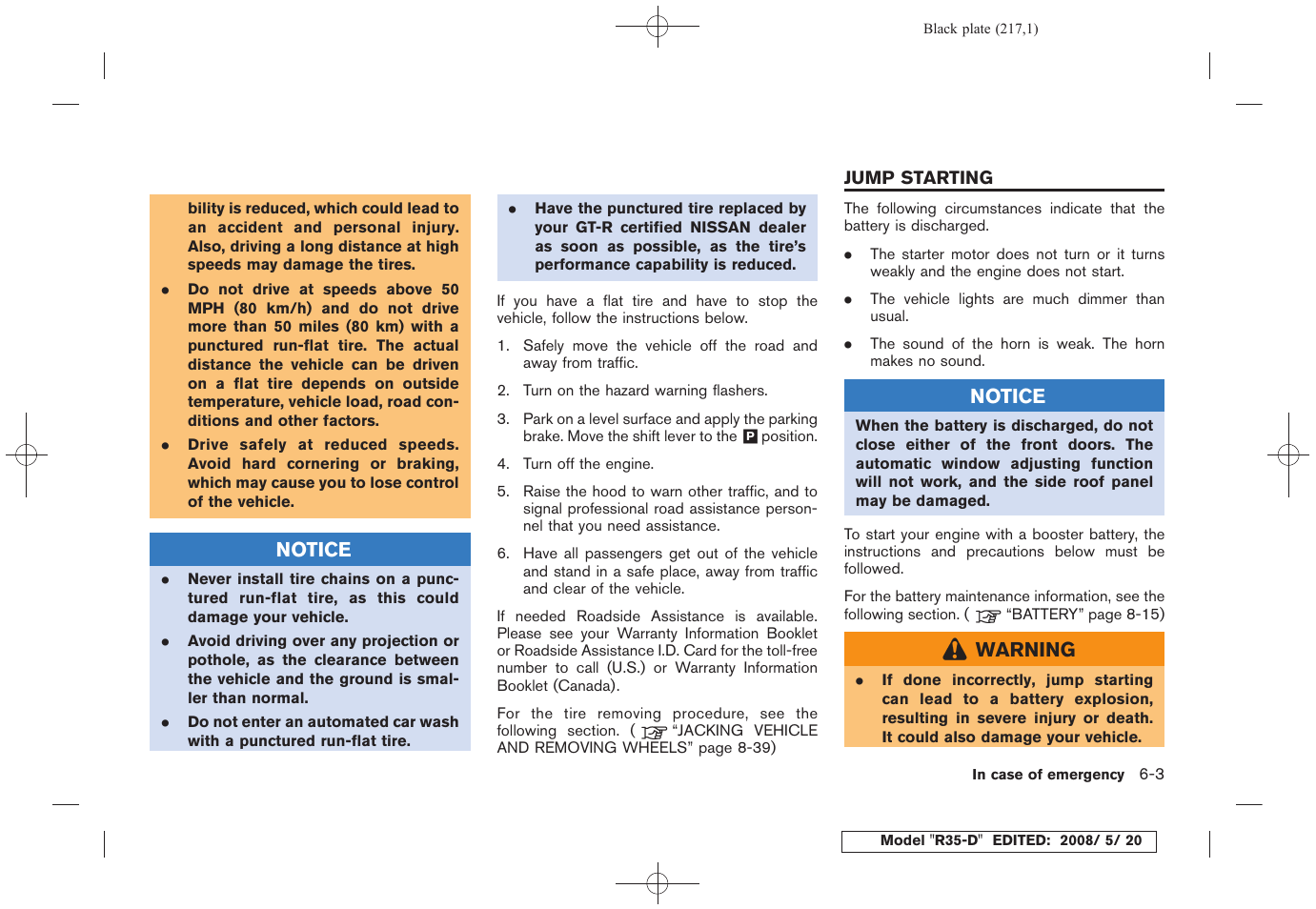 Jump starting -3 | NISSAN R35-D User Manual | Page 222 / 311