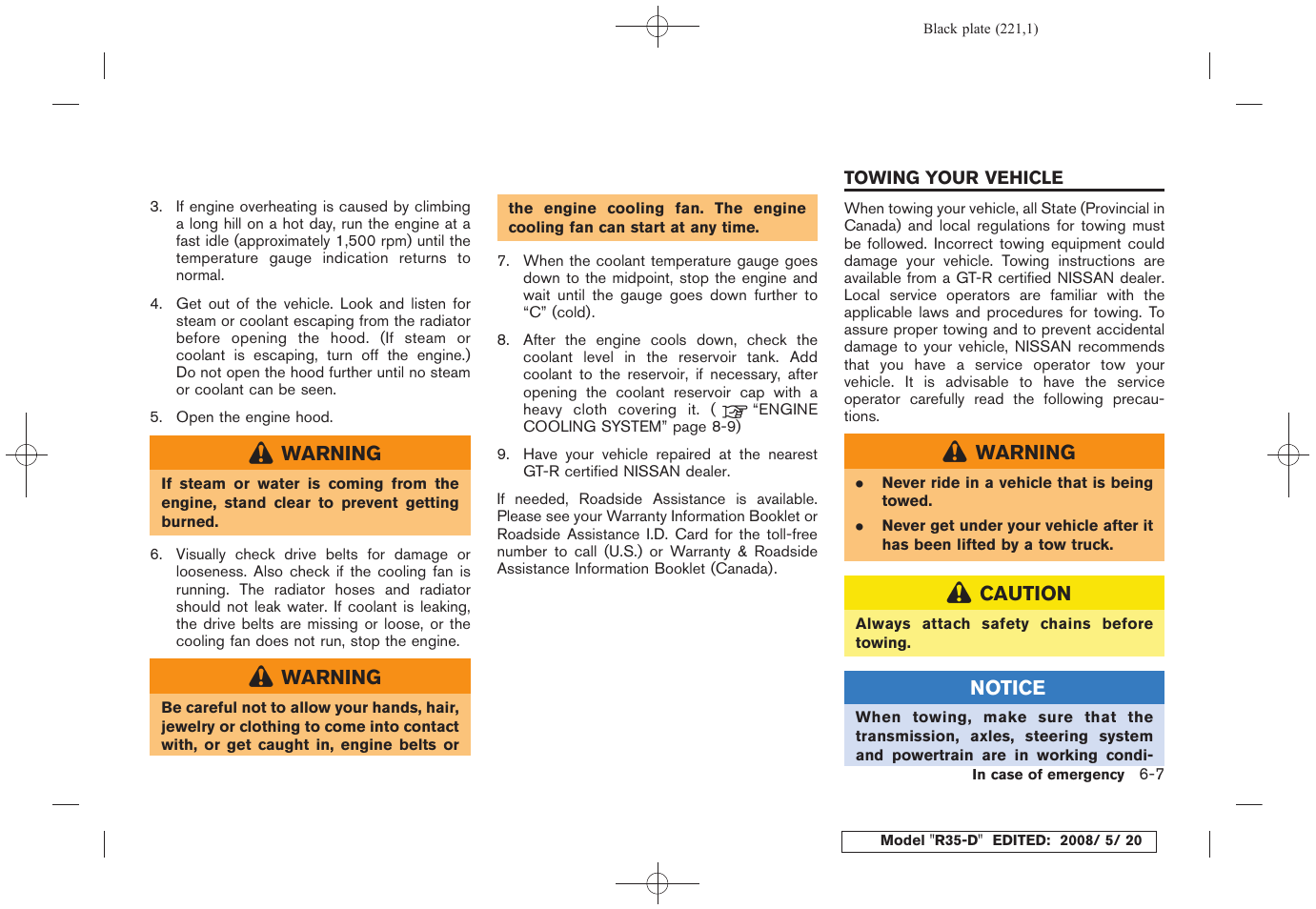 Towing your vehicle -7 | NISSAN R35-D User Manual | Page 226 / 311