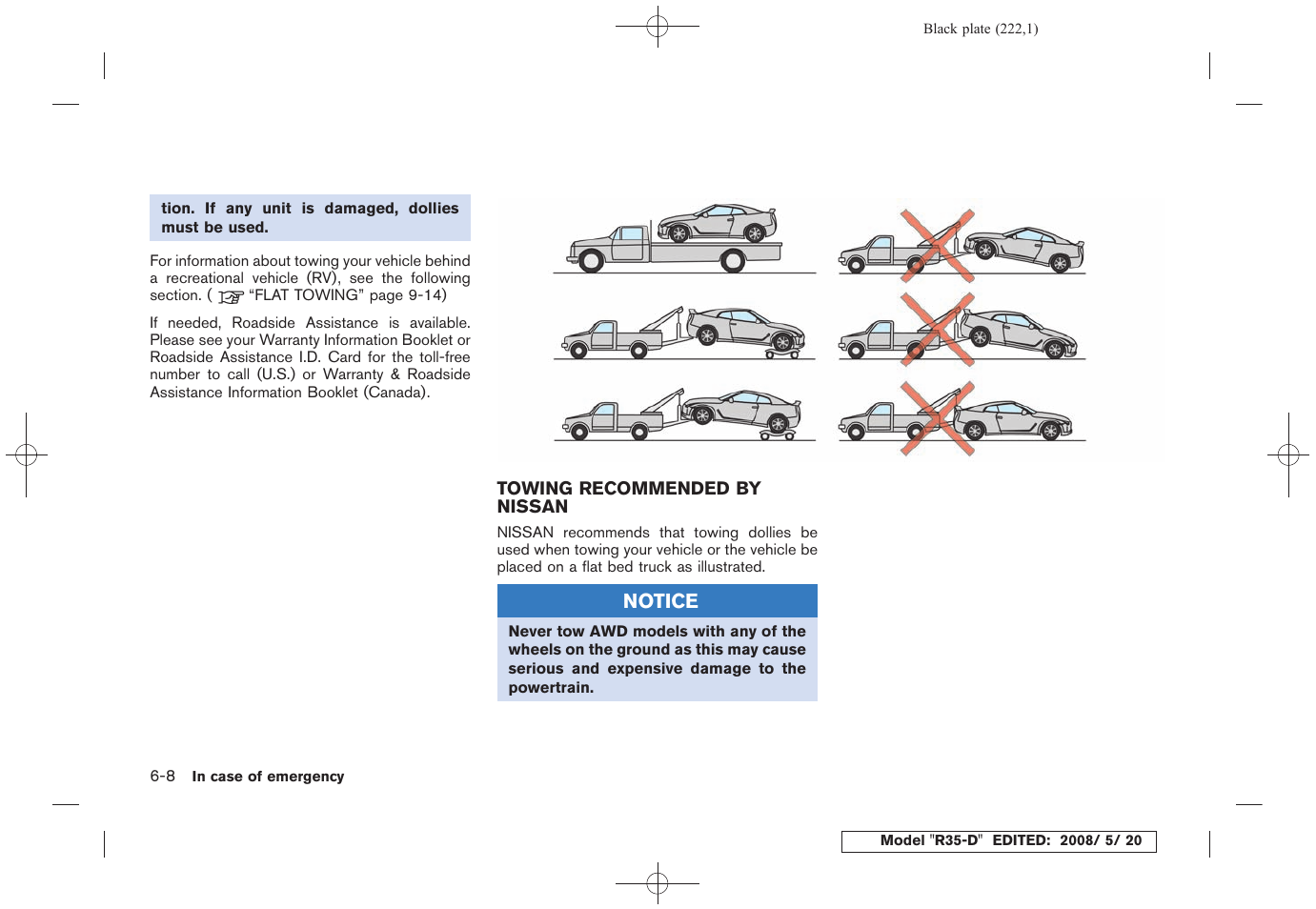 Towing recommended by nissan -8 | NISSAN R35-D User Manual | Page 227 / 311