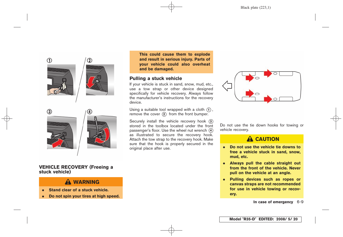 Vehicle recovery (freeing a stuck vehicle) -9 | NISSAN R35-D User Manual | Page 228 / 311