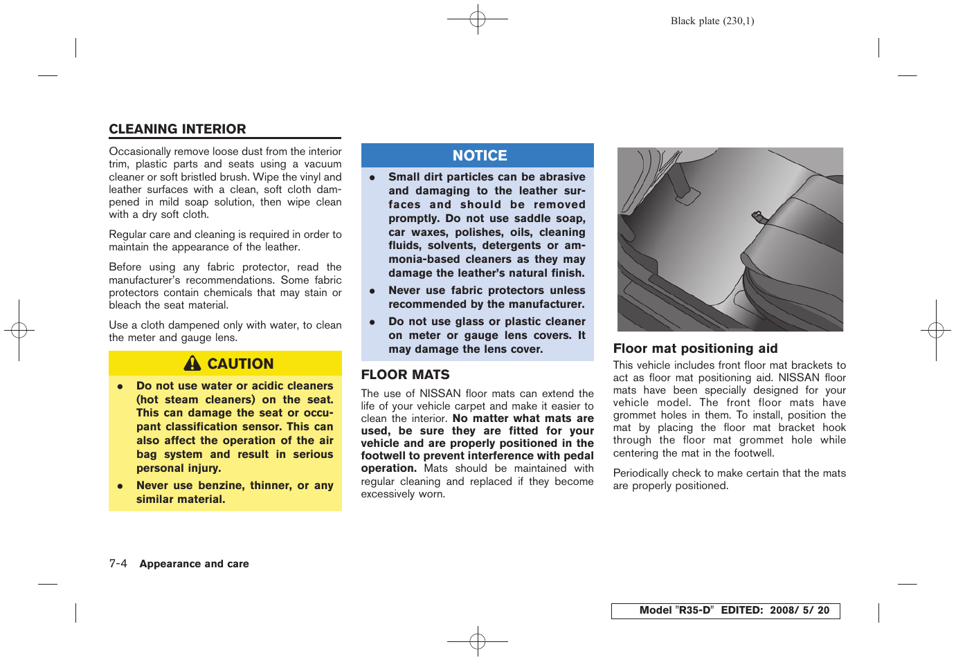 Cleaning interior -4, Floor mats -4 | NISSAN R35-D User Manual | Page 235 / 311