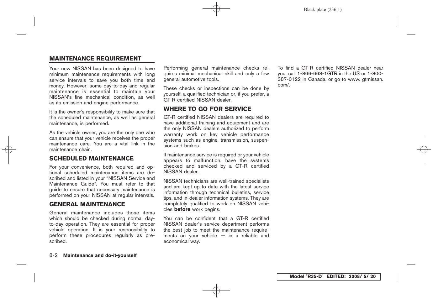 Maintenance requirement -2 | NISSAN R35-D User Manual | Page 241 / 311