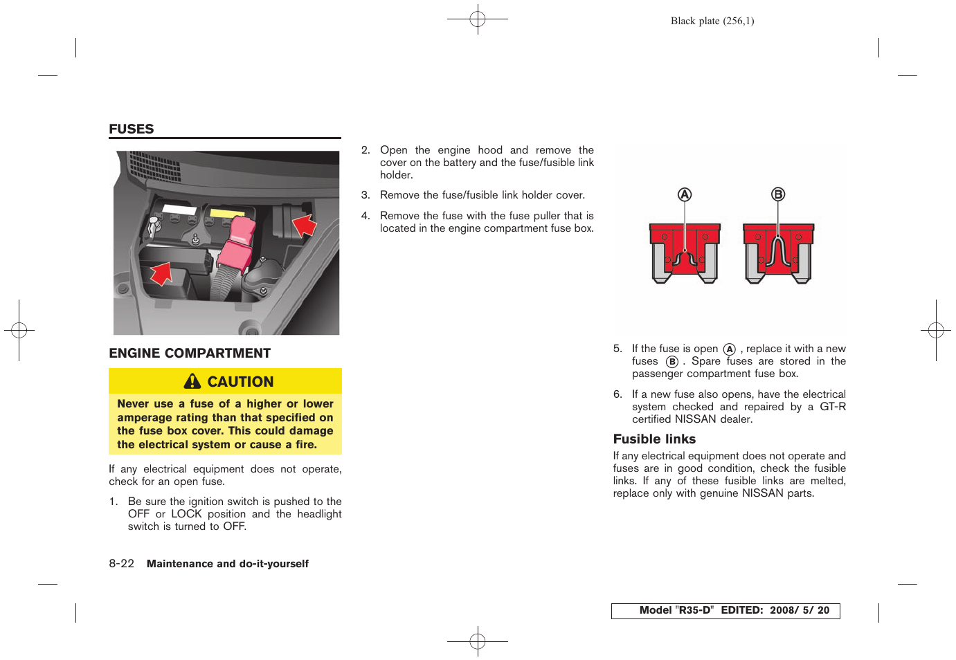 Fuses -22, Engine compartment -22 | NISSAN R35-D User Manual | Page 261 / 311