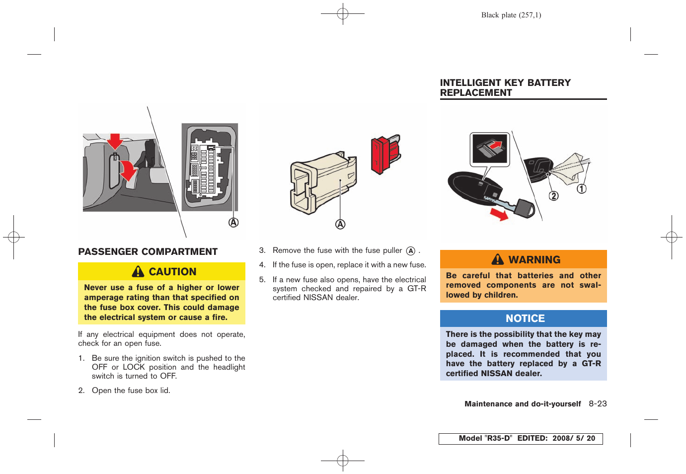 Passenger compartment -23, Intelligent key battery replacement -23 | NISSAN R35-D User Manual | Page 262 / 311