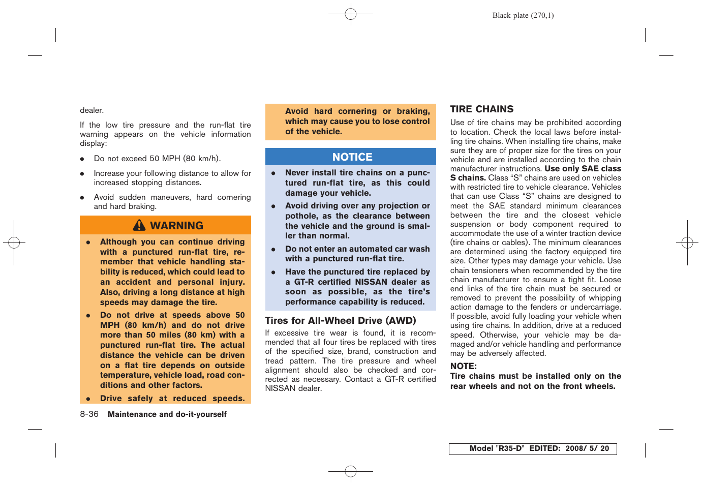 Tire chains -36 | NISSAN R35-D User Manual | Page 275 / 311