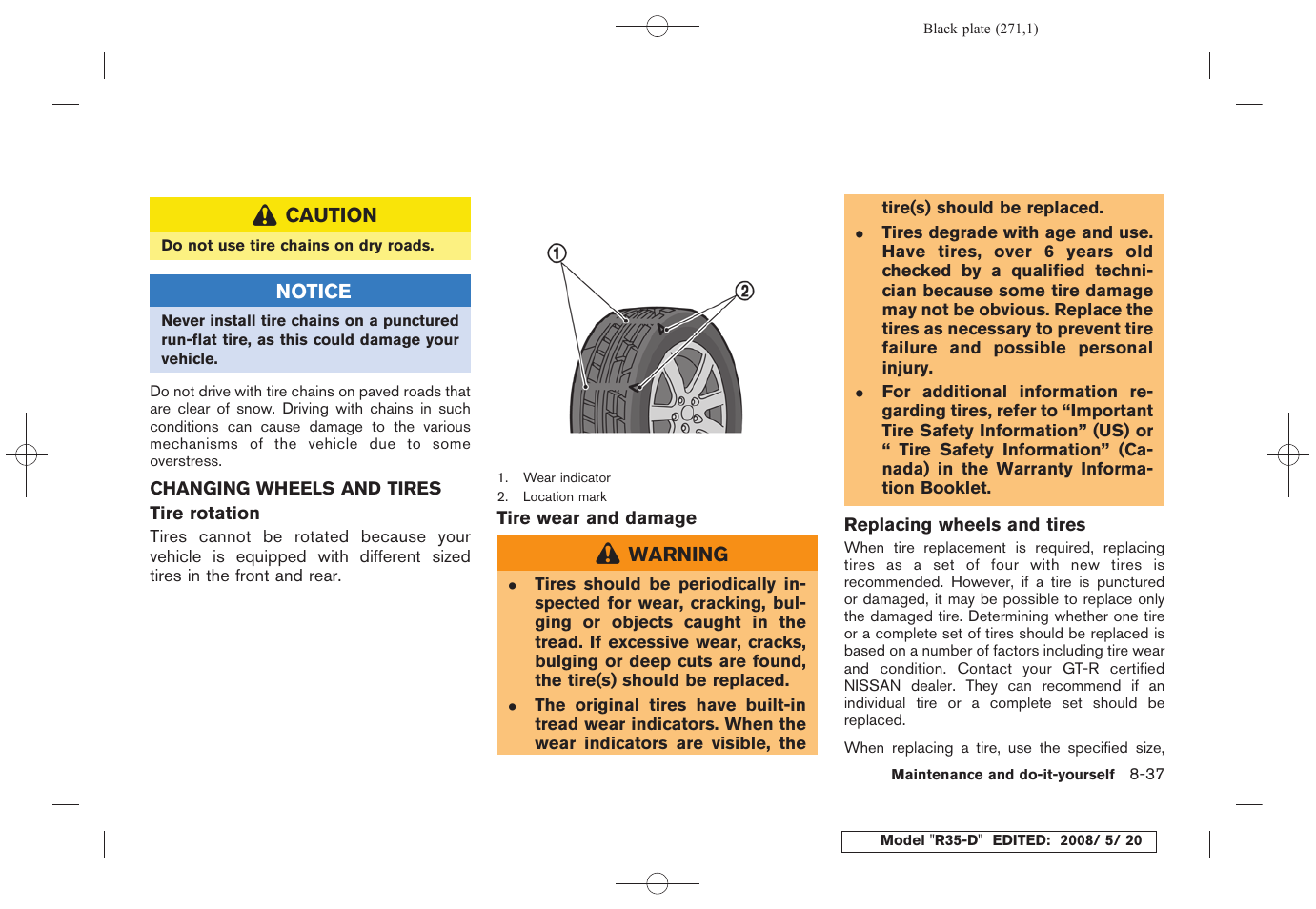 Changing wheels and tires -37 | NISSAN R35-D User Manual | Page 276 / 311