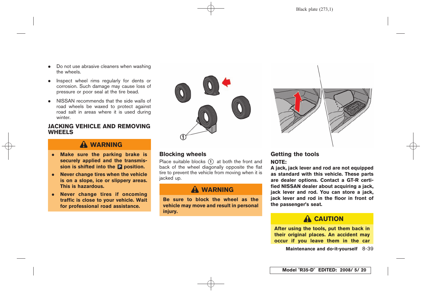 Jacking vehicle and removing wheels -39 | NISSAN R35-D User Manual | Page 278 / 311