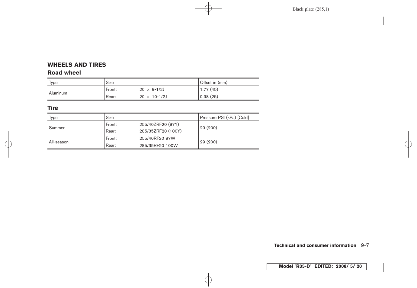 Wheels and tires -7 | NISSAN R35-D User Manual | Page 290 / 311