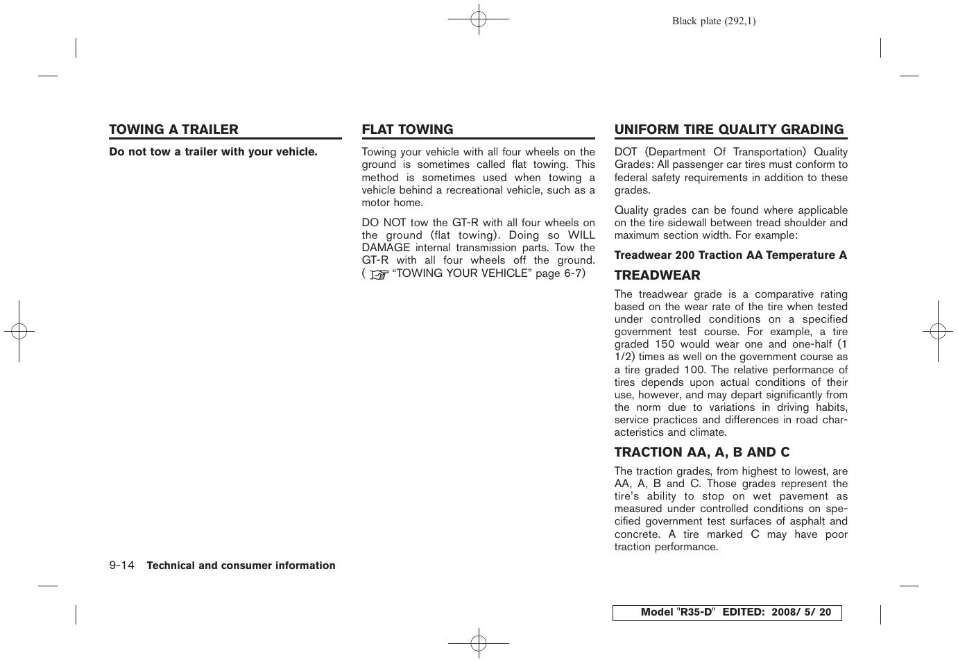 Treadwear -14 traction aa, a, b and c -14 | NISSAN R35-D User Manual | Page 297 / 311