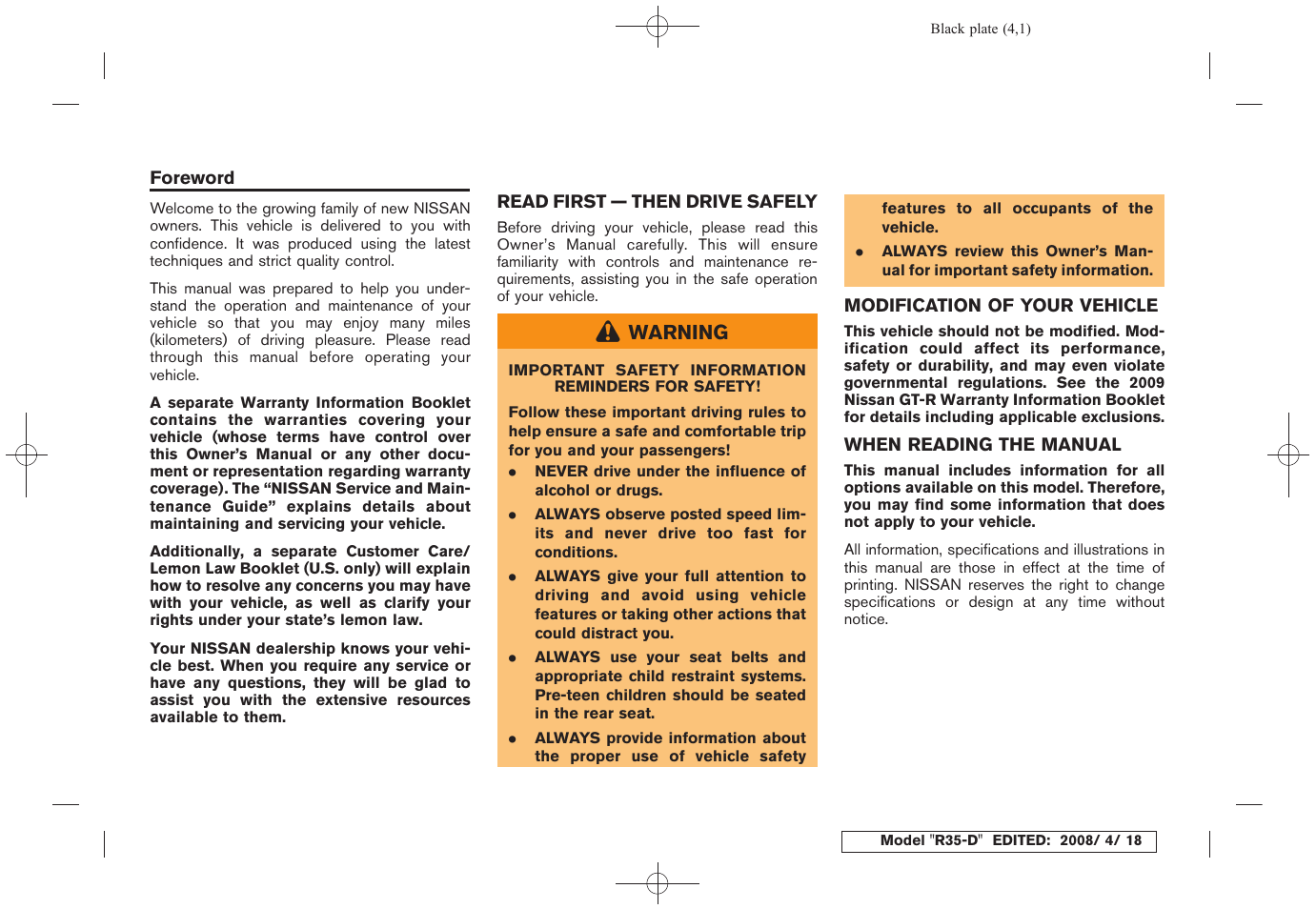 NISSAN R35-D User Manual | Page 3 / 311