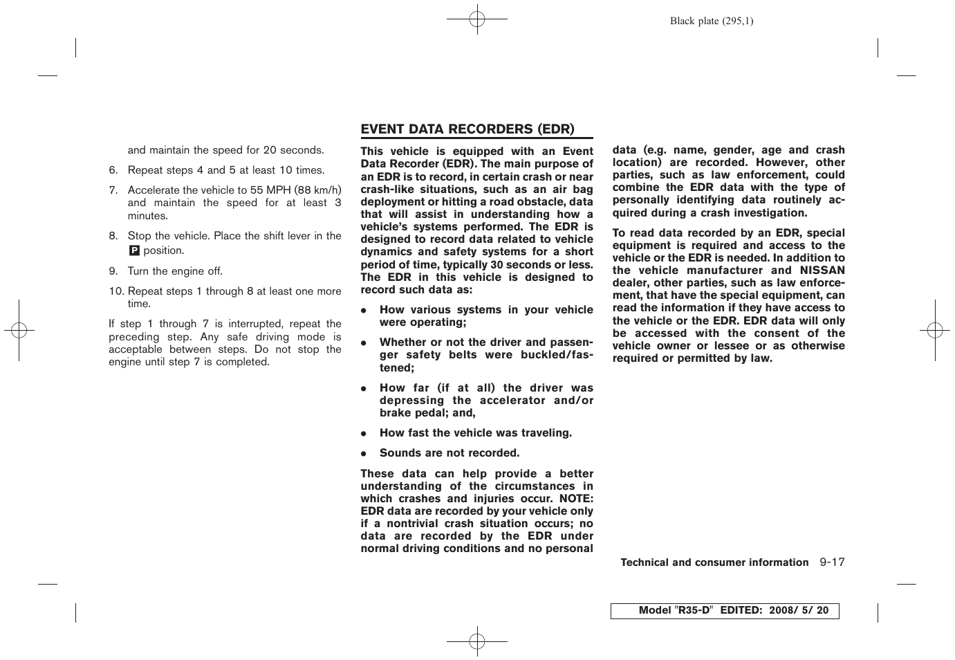 Event data recorders (edr) -17 | NISSAN R35-D User Manual | Page 300 / 311