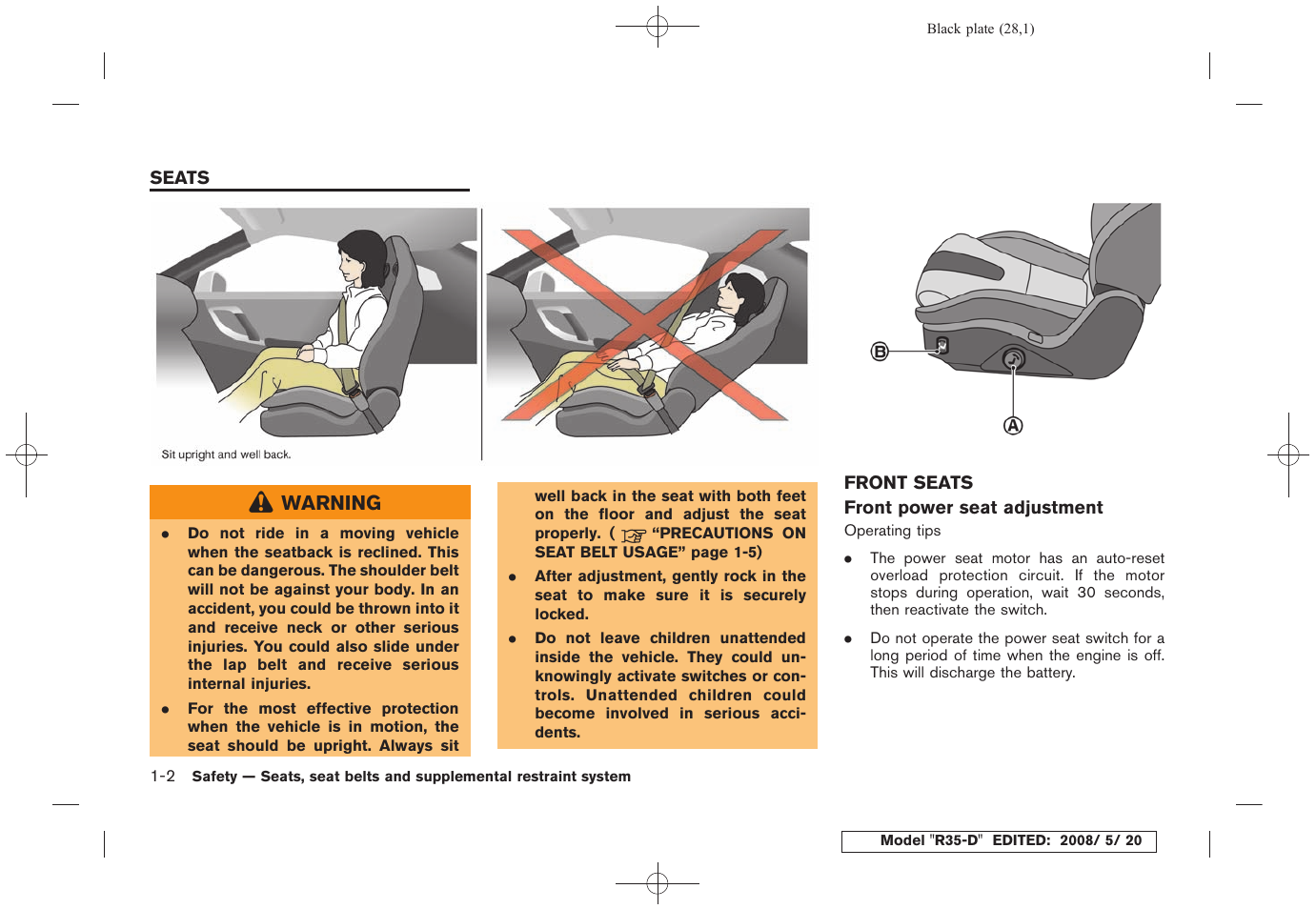 Seats -2, Front seats -2 | NISSAN R35-D User Manual | Page 33 / 311