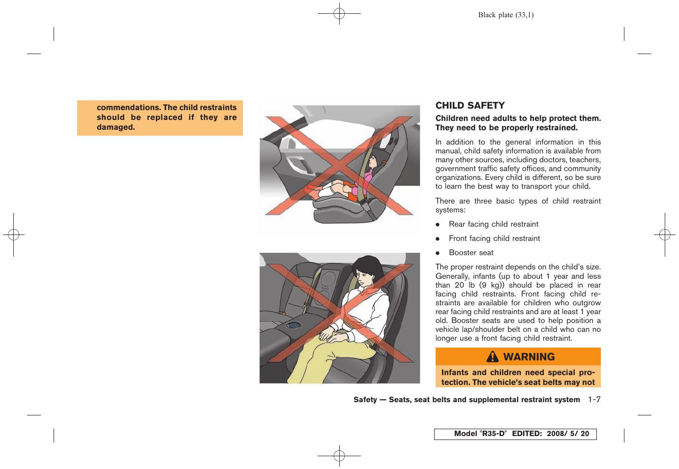 Child safety -7 | NISSAN R35-D User Manual | Page 38 / 311