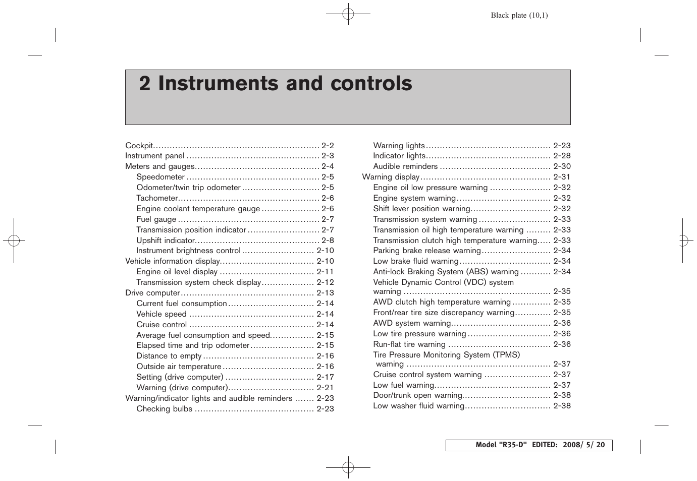 Instruments and controls, 2 instruments and controls | NISSAN R35-D User Manual | Page 77 / 311