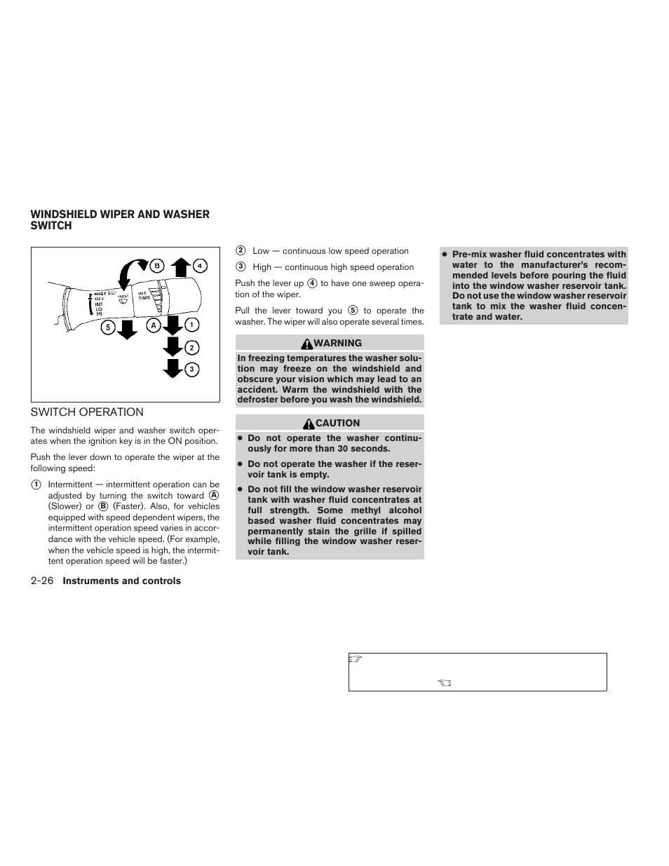 Windshield wiper and washer switch -26, Switch operation -26 | NISSAN 2008 Altima Coupe User Manual | Page 104 / 368