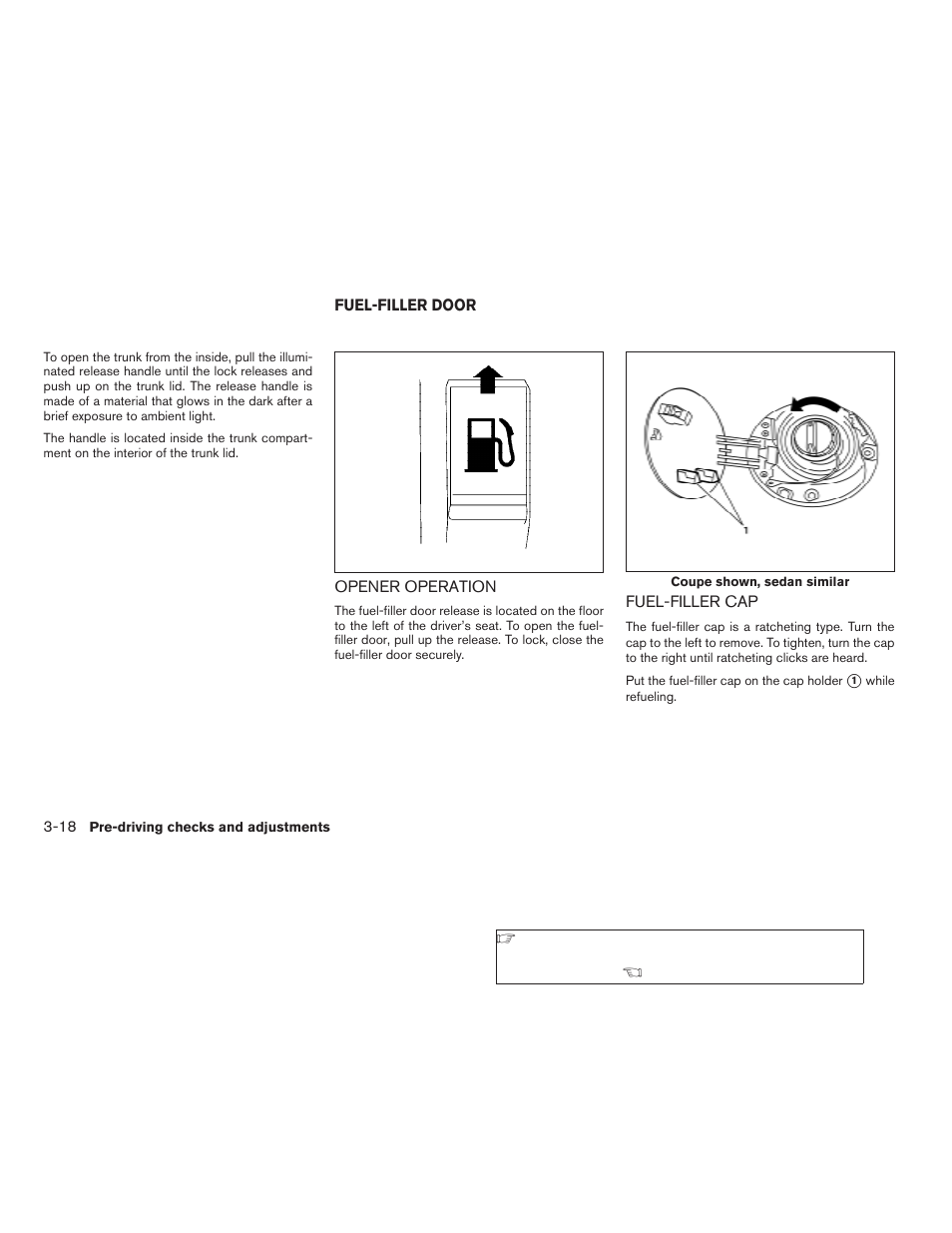 Fuel-filler door -18, Opener operation -18 fuel-filler cap -18 | NISSAN 2008 Altima Coupe User Manual | Page 150 / 368