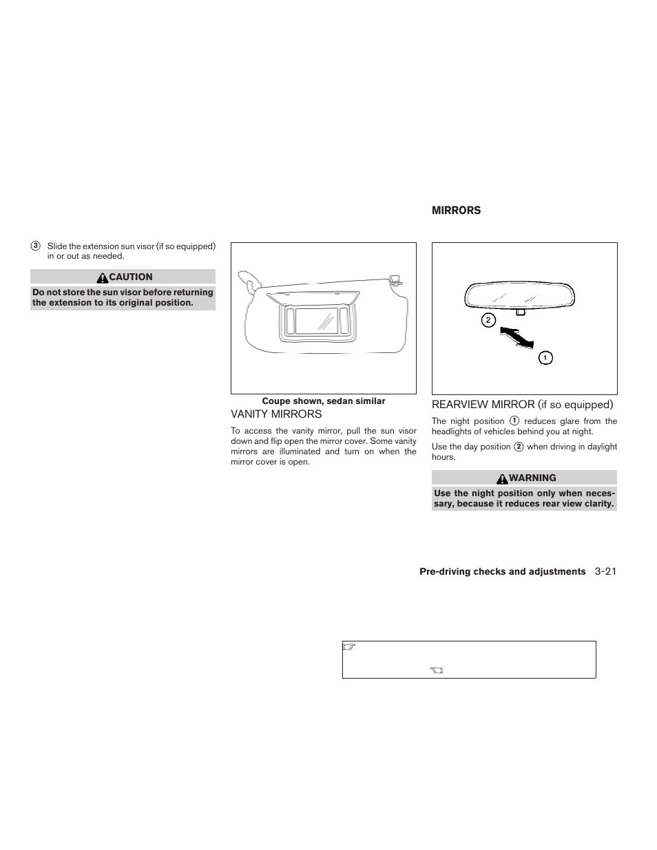 Vanity mirrors -21, Mirrors -21, Rearview mirror (if so equipped) -21 | NISSAN 2008 Altima Coupe User Manual | Page 153 / 368