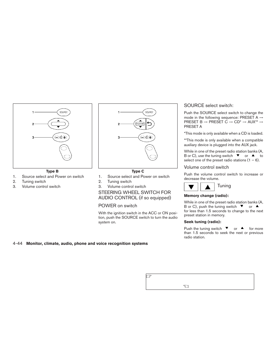 Steering wheel switch for audio control, If so equipped) -44 | NISSAN 2008 Altima Coupe User Manual | Page 200 / 368