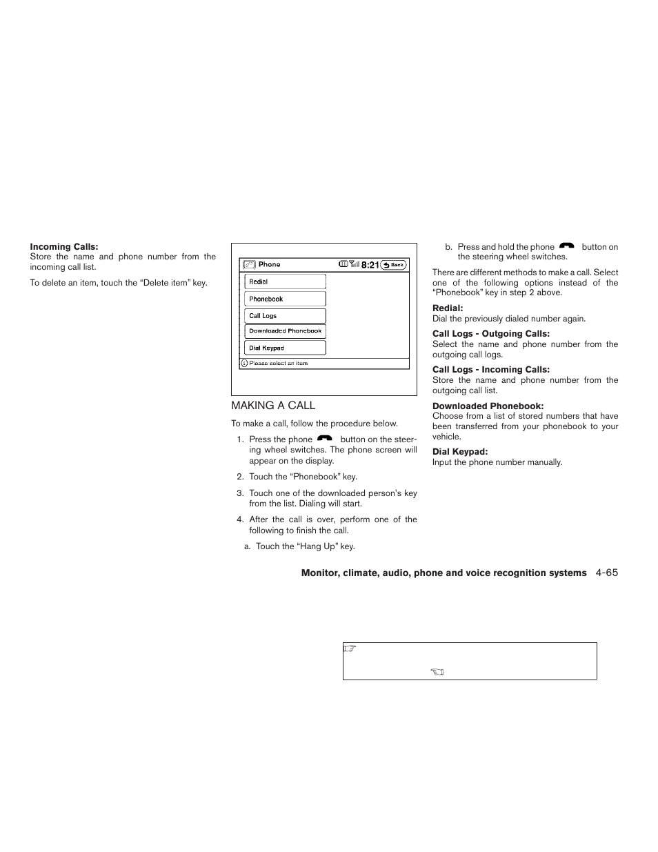 Making a call -65 | NISSAN 2008 Altima Coupe User Manual | Page 221 / 368