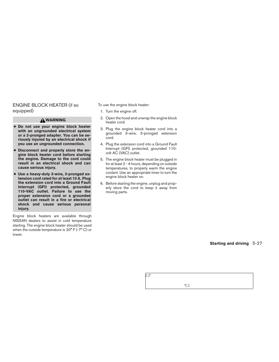 Engine block heater (if so equipped) -27 | NISSAN 2008 Altima Coupe User Manual | Page 257 / 368