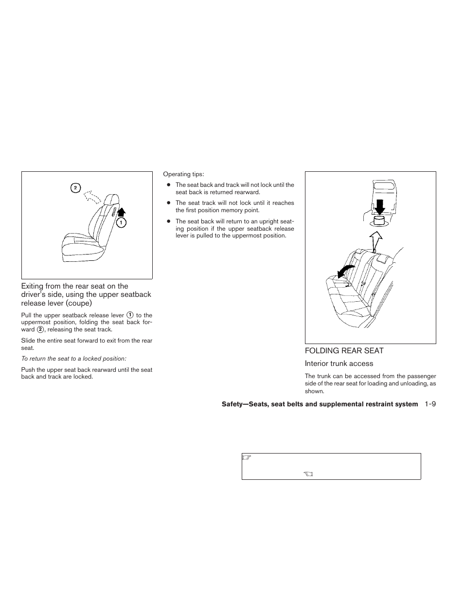 Folding rear seat -9 | NISSAN 2008 Altima Coupe User Manual | Page 27 / 368