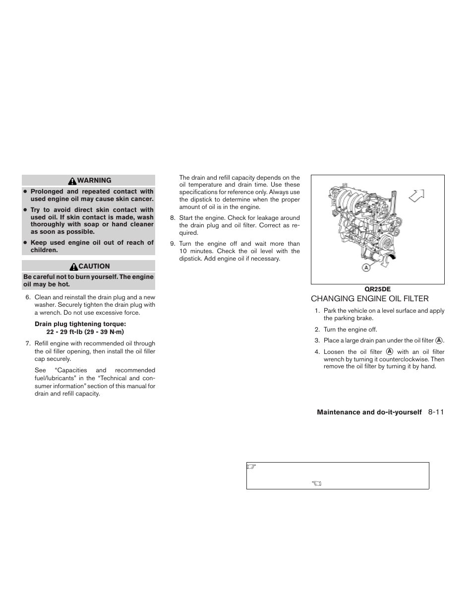 Changing engine oil filter -11 | NISSAN 2008 Altima Coupe User Manual | Page 289 / 368