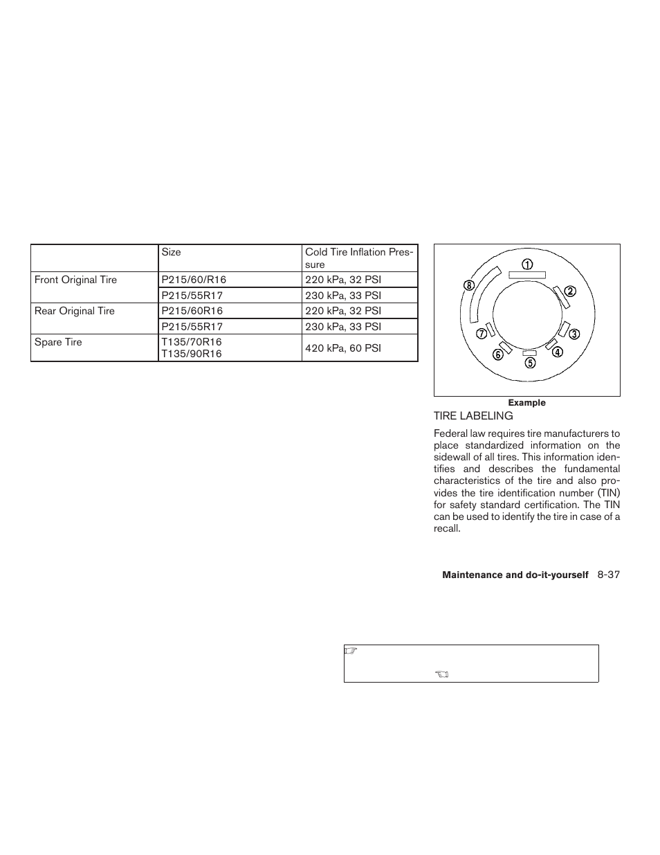 Tire labeling -37 | NISSAN 2008 Altima Coupe User Manual | Page 315 / 368