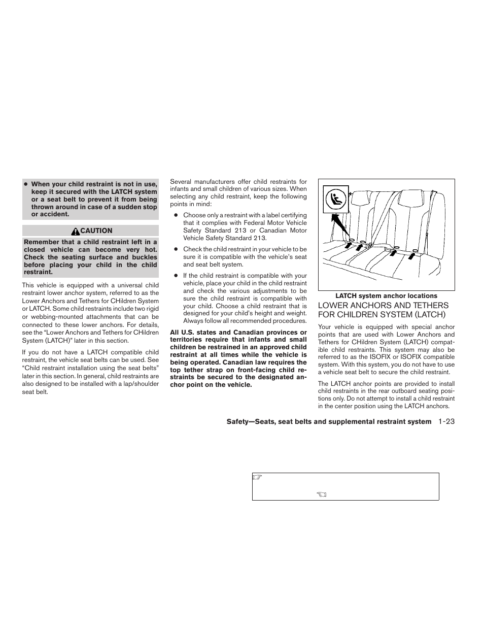 Lower anchors and tethers for children, System (latch) -23 | NISSAN 2008 Altima Coupe User Manual | Page 41 / 368