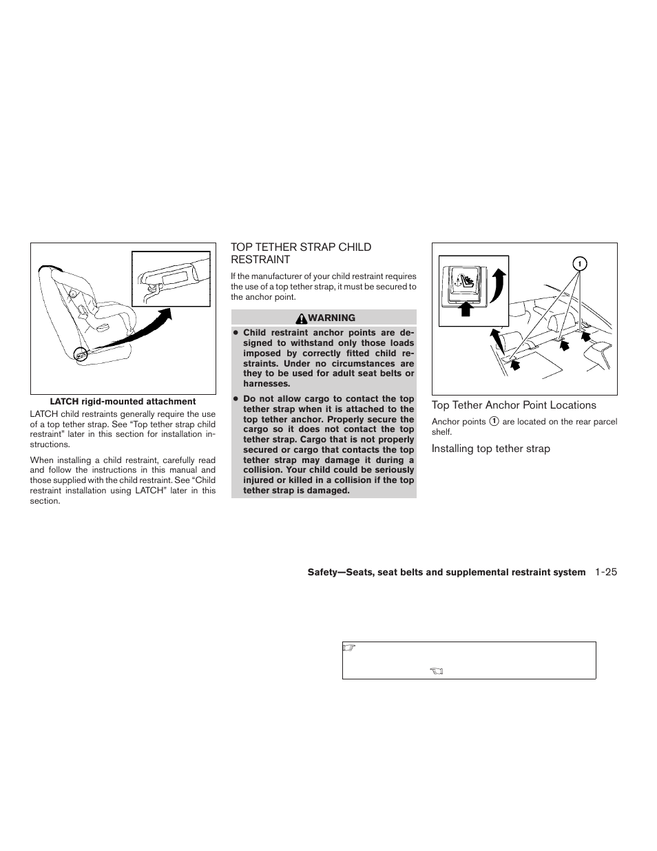 Top tether strap child restraint -25 | NISSAN 2008 Altima Coupe User Manual | Page 43 / 368