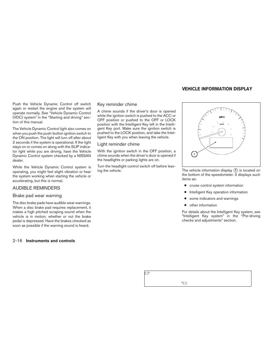 Audible reminders -16, Vehicle information display -16 | NISSAN 2008 Altima Coupe User Manual | Page 94 / 368