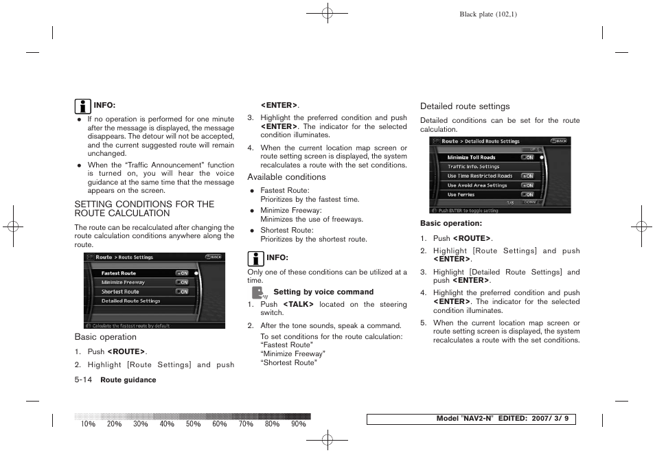 Setting conditions for the route calculation -14 | NISSAN 2008 NAVIGATION SYSTEM User Manual | Page 100 / 218