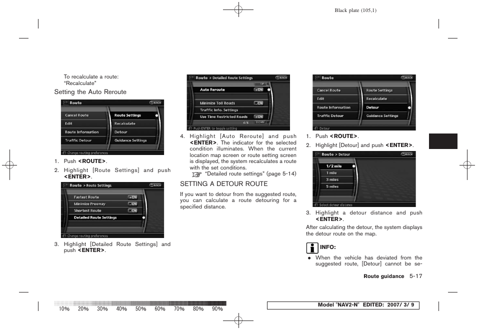 Setting a detour route -17 | NISSAN 2008 NAVIGATION SYSTEM User Manual | Page 103 / 218