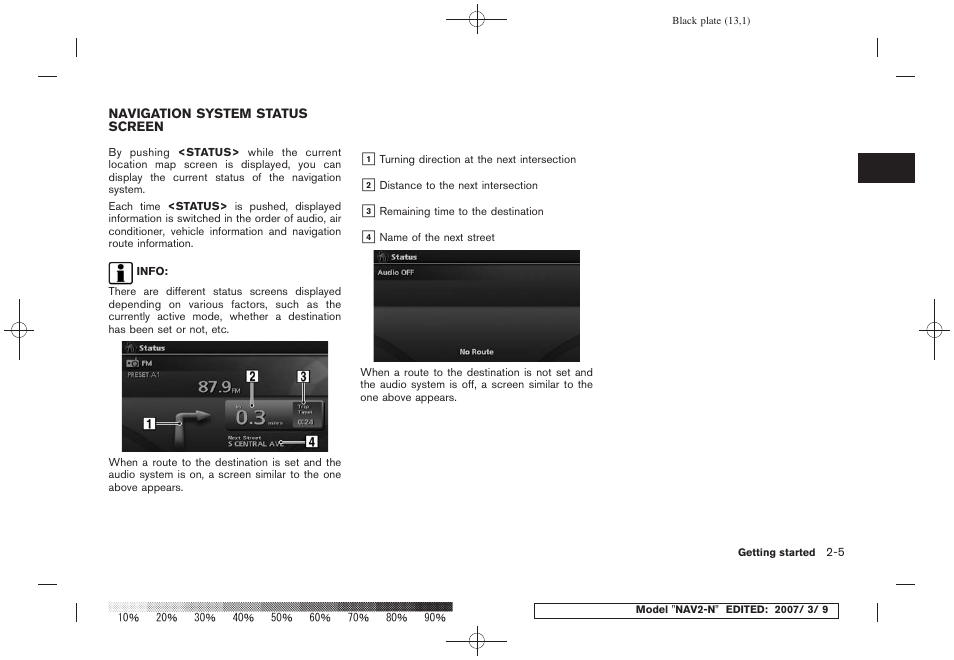 Navigation system status screen -5 | NISSAN 2008 NAVIGATION SYSTEM User Manual | Page 11 / 218