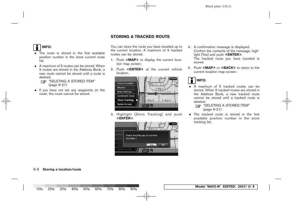 Storing a tracked route -6 | NISSAN 2008 NAVIGATION SYSTEM User Manual | Page 118 / 218