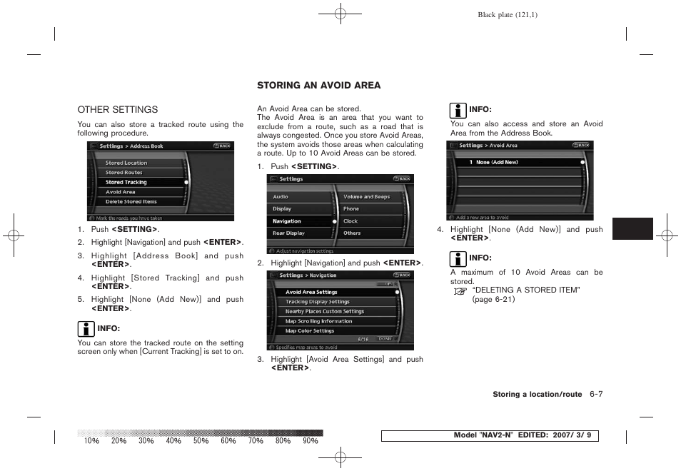 Other settings -7, Storing an avoid area -7 | NISSAN 2008 NAVIGATION SYSTEM User Manual | Page 119 / 218