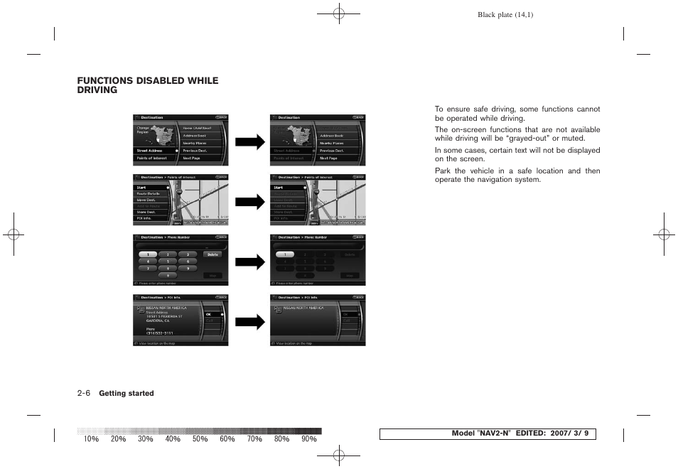 Functions disabled while driving -6 | NISSAN 2008 NAVIGATION SYSTEM User Manual | Page 12 / 218