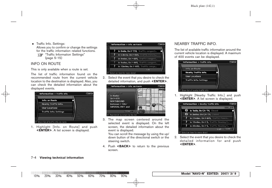 Info on route -4 nearby traffic info -4 | NISSAN 2008 NAVIGATION SYSTEM User Manual | Page 140 / 218