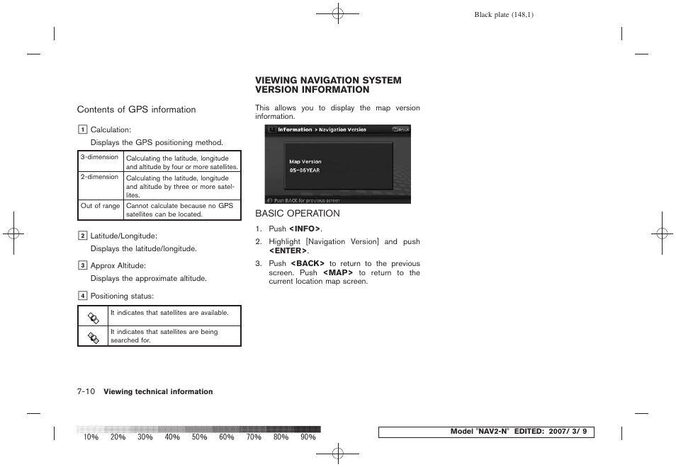 Viewing navigation system version information -10, Basic operation -10 | NISSAN 2008 NAVIGATION SYSTEM User Manual | Page 146 / 218