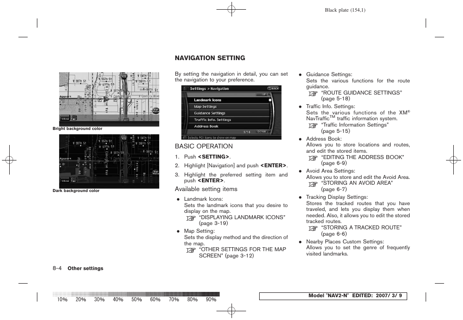 Navigation setting -4, Basic operation -4 | NISSAN 2008 NAVIGATION SYSTEM User Manual | Page 150 / 218