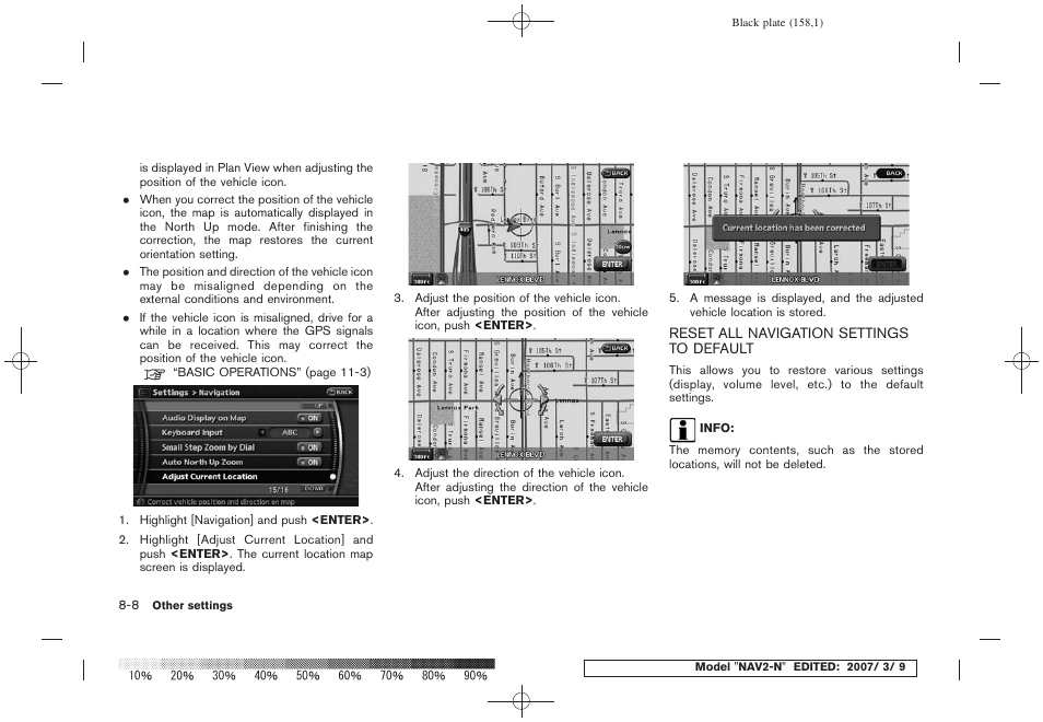 Reset all navigation settings to default -8 | NISSAN 2008 NAVIGATION SYSTEM User Manual | Page 154 / 218