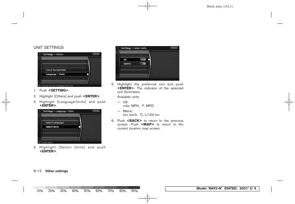 Unit settings -12 | NISSAN 2008 NAVIGATION SYSTEM User Manual | Page 158 / 218