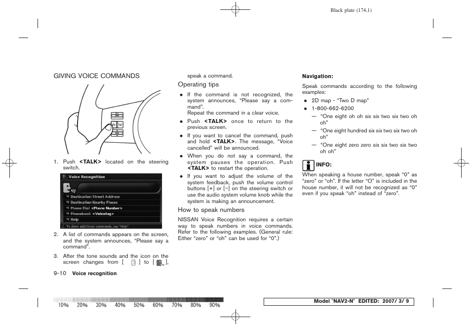 Giving voice commands -10 | NISSAN 2008 NAVIGATION SYSTEM User Manual | Page 168 / 218