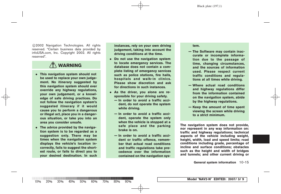 Warning | NISSAN 2008 NAVIGATION SYSTEM User Manual | Page 191 / 218