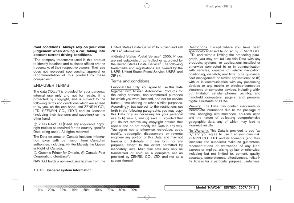 End-user terms -16 | NISSAN 2008 NAVIGATION SYSTEM User Manual | Page 192 / 218